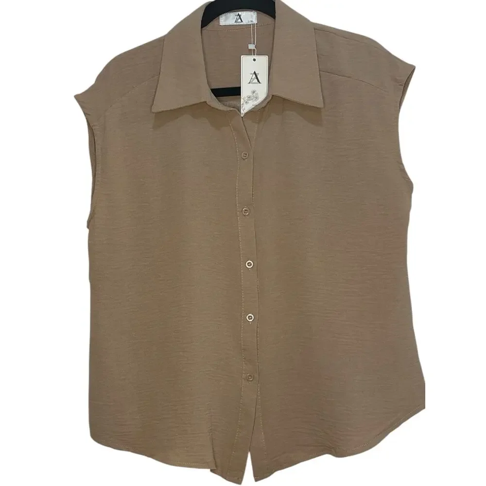 2 Piece Sleeveless Button Down Blouse & Matching Pants-NWT - Picture 3 of 6